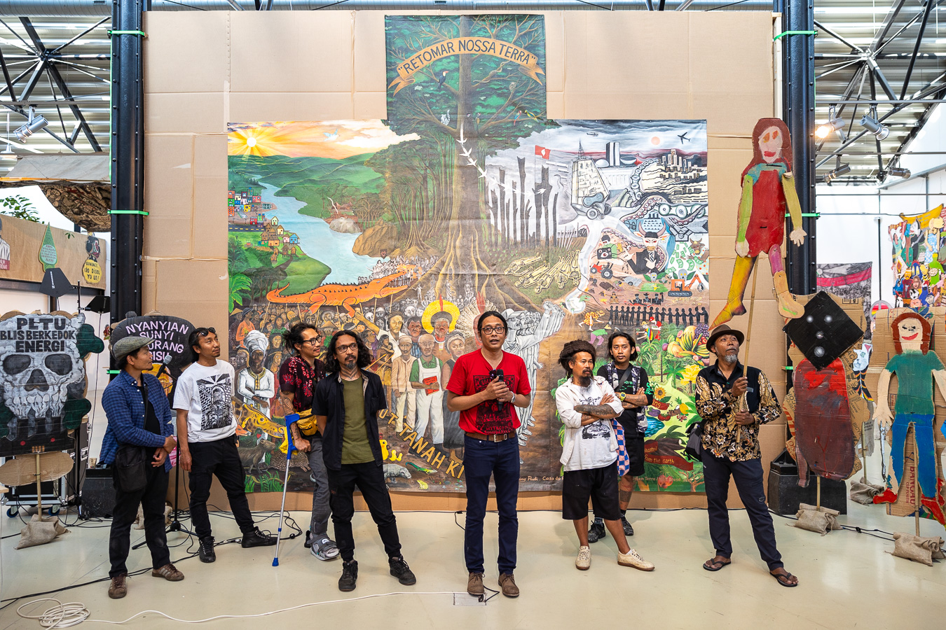 Taring Padi at the opening of Tanah Merdeka (2023) at Framer Framed. Photo: Maarten Nauw