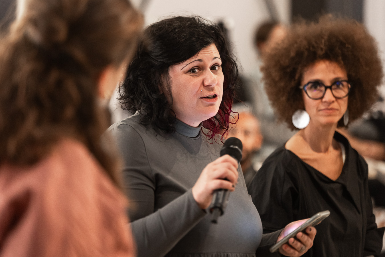 Megan Hoetger and Samia Henni at the opening of Performing Colonial Toxicity (2023) at Framer Framed. Photo: Maarten Nauw.