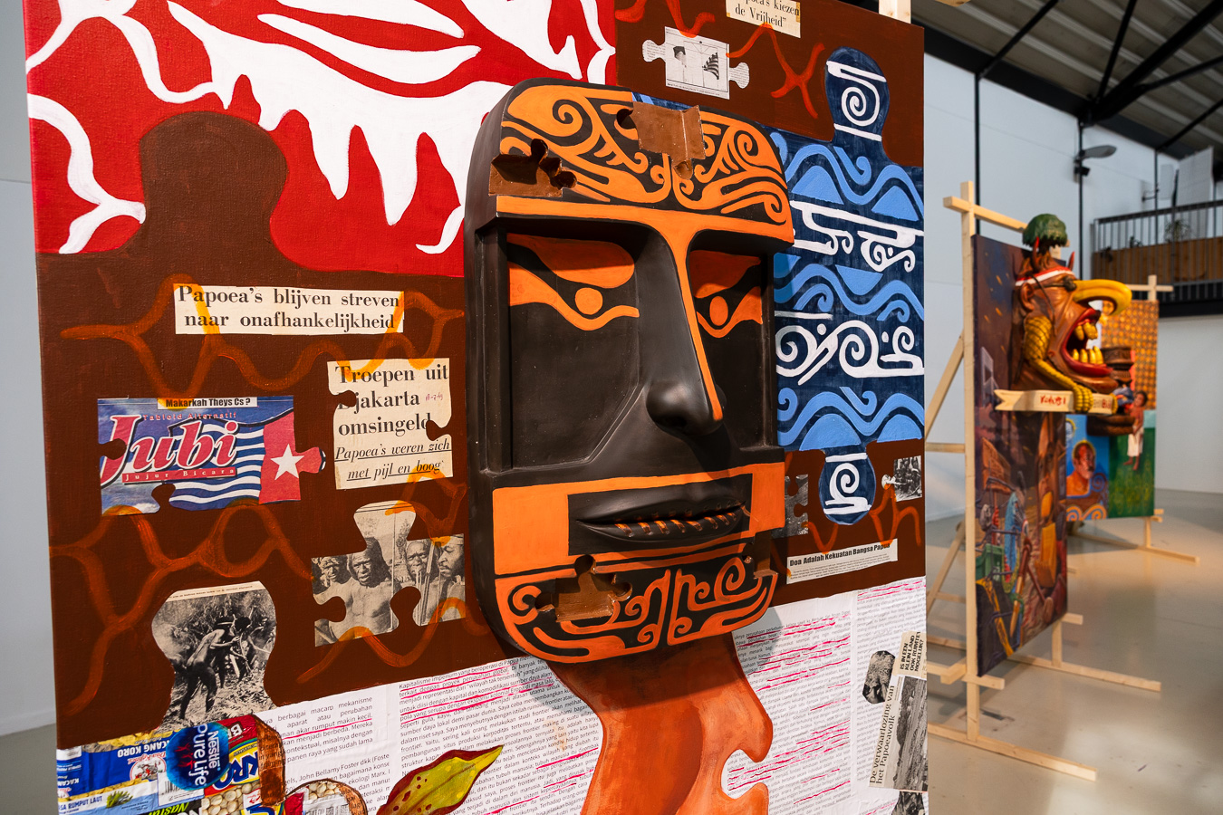 Hidden Faces of Papua (2025) by Udeido collective and artist Kevin van Braak. Installation photo from the exhibition Lawan! (2025) at Framer Framed, Amsterdam. Photo: © Maarten Nauw / Framer Framed
