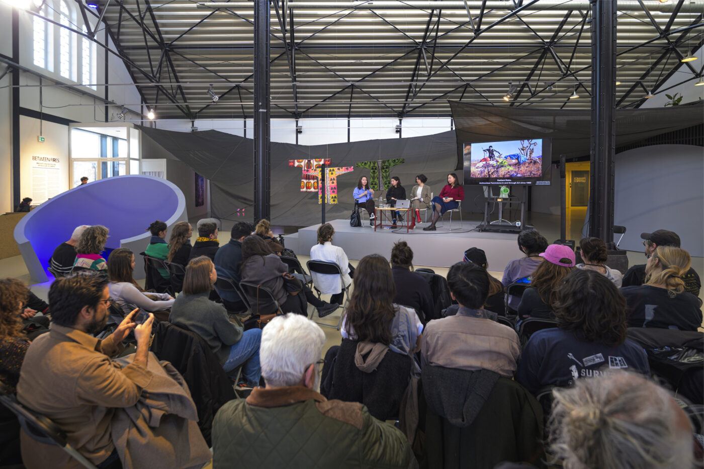 Panel discussion Nuclear Histories and Protest Movements, during the exhibition Between Fires (2026) curated by Fabienne Rachmadiev at Framer Framed, Amsterdam. Photo: © Pieter Kers / Framer Framed.
